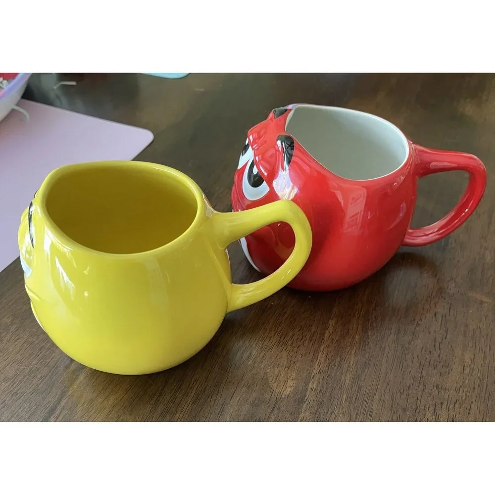 M &M's World Set of (2) 3D Character Face Mugs Red & Yellow Cups